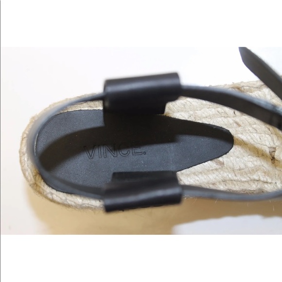 New Vince Abby Espadrille Leather Black Sandal Wedge Women Shoes 11 Strap - Picture 3 of 13